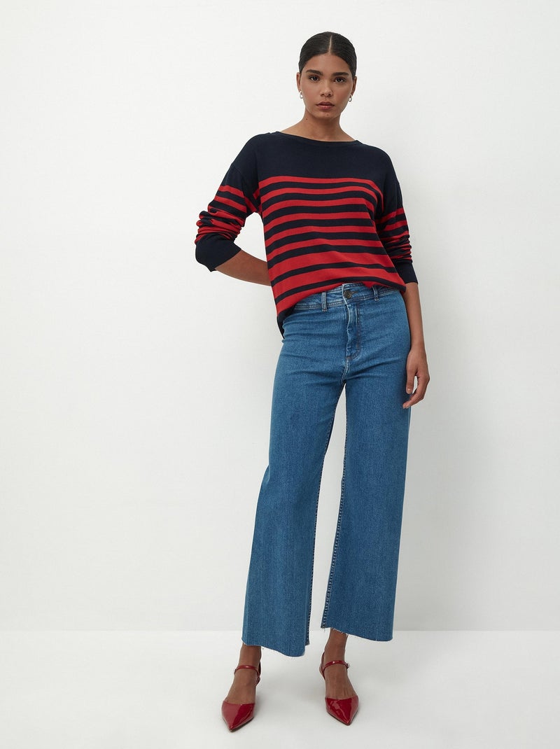 Pull en tricot rayé à col rond Rouge - Kiabi