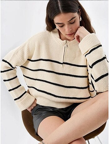 Pull en tricot rayé à fermeture éclair