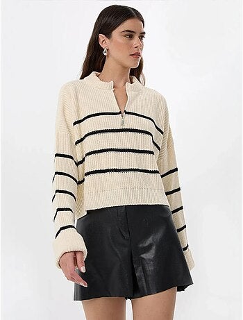 Pull en tricot rayé à fermeture éclair