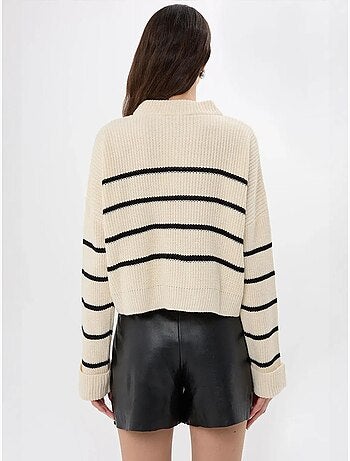 Pull en tricot rayé à fermeture éclair