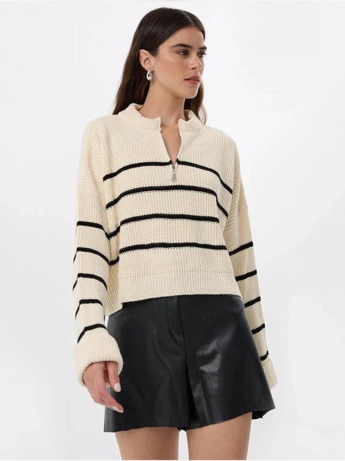 Pull en tricot rayé à fermeture éclair - Kiabi Pull en tricot rayé à fermeture éclair - Kiabi