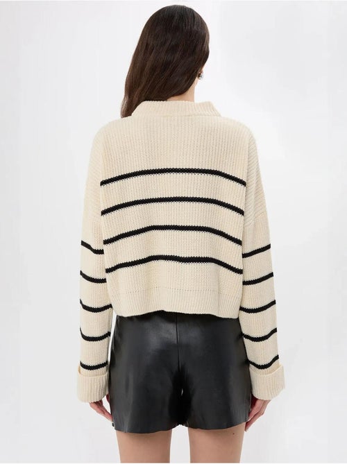 Pull en tricot rayé à fermeture éclair - Kiabi Pull en tricot rayé à fermeture éclair - Kiabi