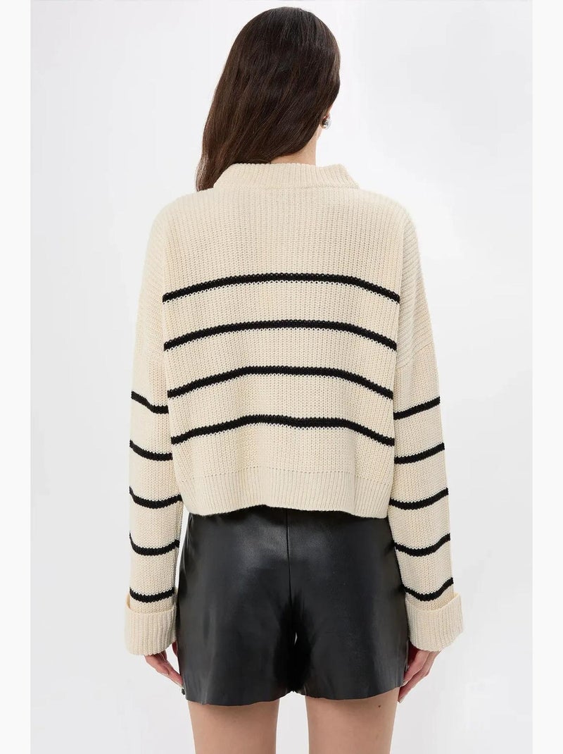 Pull en tricot rayé à fermeture éclair hiccup Blanc - Kiabi