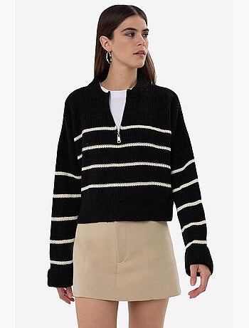 Pull en tricot rayé à fermeture éclair hiccup