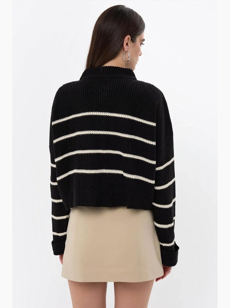 Pull en tricot rayé à fermeture éclair hiccup Noir - Kiabi