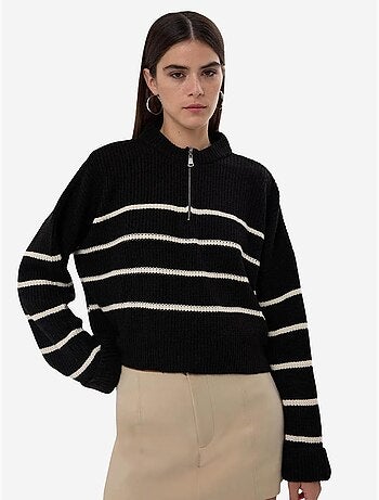 Pull en tricot rayé à fermeture éclair