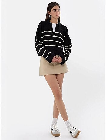 Pull en tricot rayé à fermeture éclair