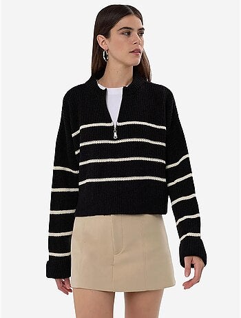 Pull en tricot rayé à fermeture éclair