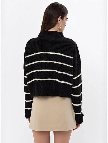 Pull en tricot rayé à fermeture éclair