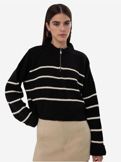 Pull en tricot rayé à fermeture éclair - Kiabi