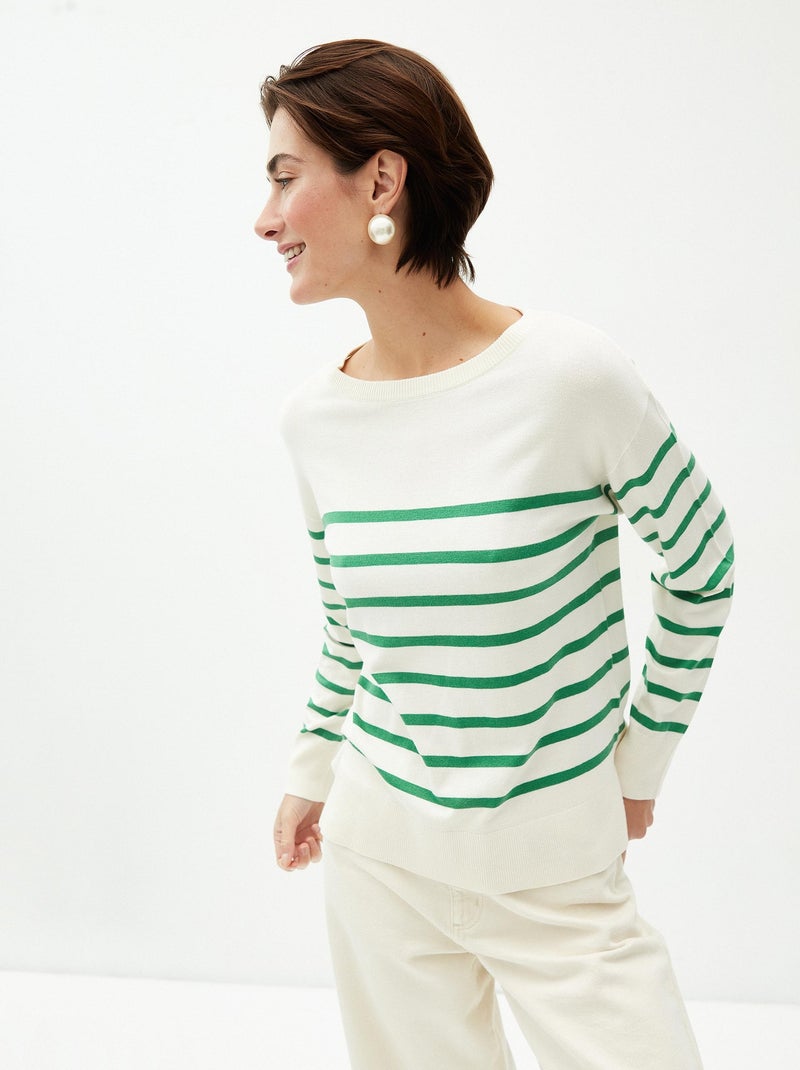 Pull en tricot rayé Beige - Kiabi