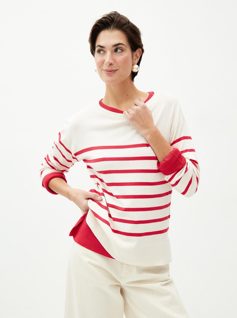Pull en tricot rayé Beige - Kiabi