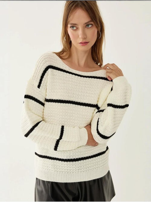 Pull en tricot rayé coupe ample - Kiabi