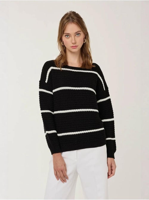 Pull en tricot rayé coupe ample - Kiabi