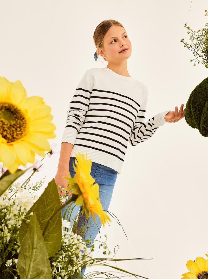 Pull en tricot rayé Ecru - Kiabi