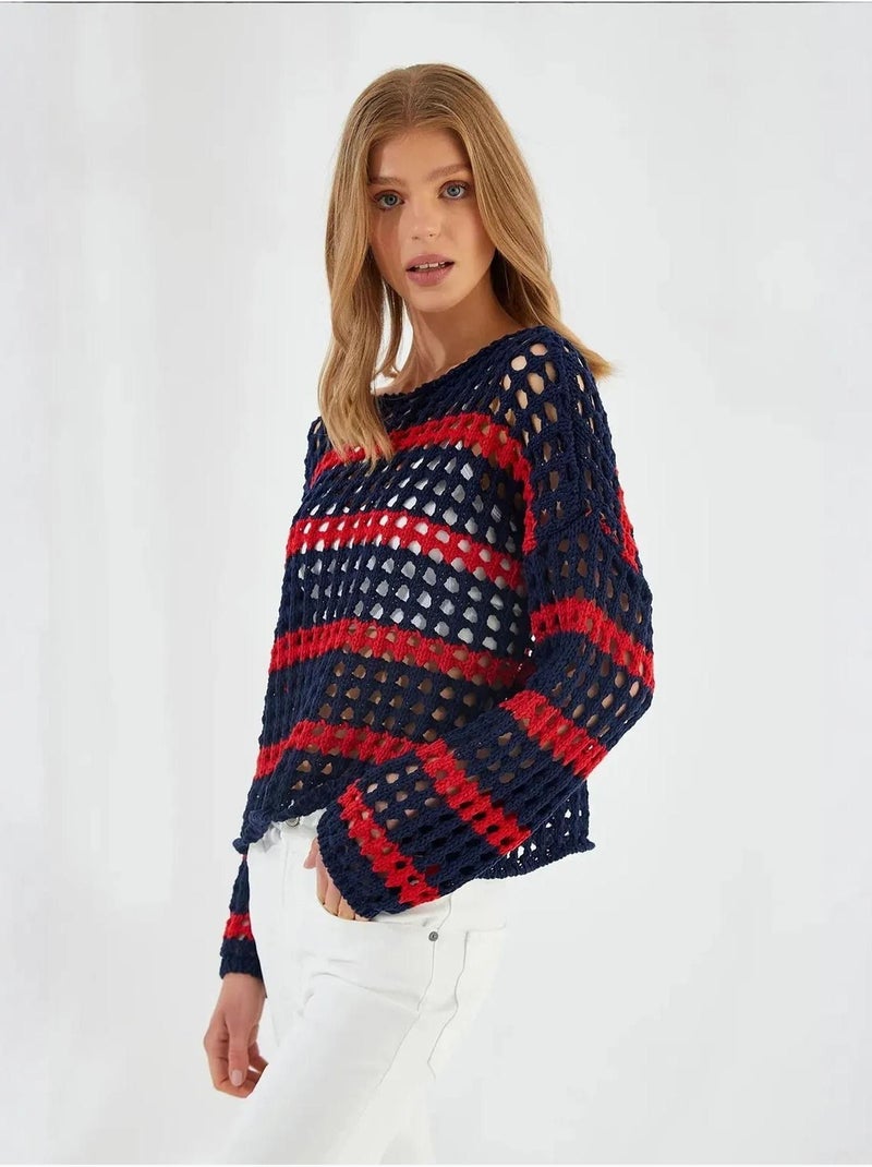 Pull en tricot rayé surdimensionné mixray Bleu marine - Kiabi