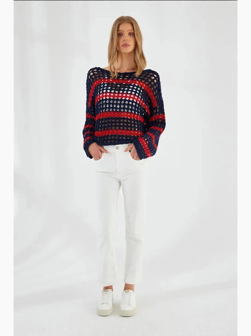 Pull en tricot rayé surdimensionné mixray Bleu marine - Kiabi