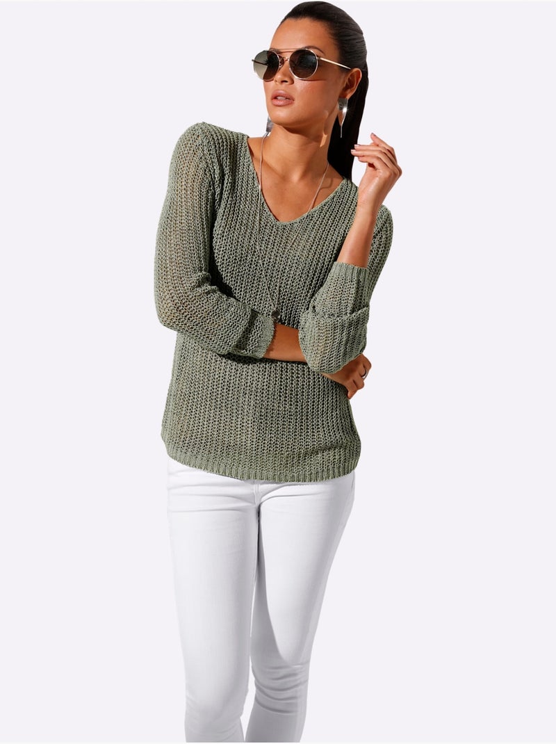 Pull En Tricot Superbe Fil Fantaisie - Taille Standard - Helline Vert - Kiabi