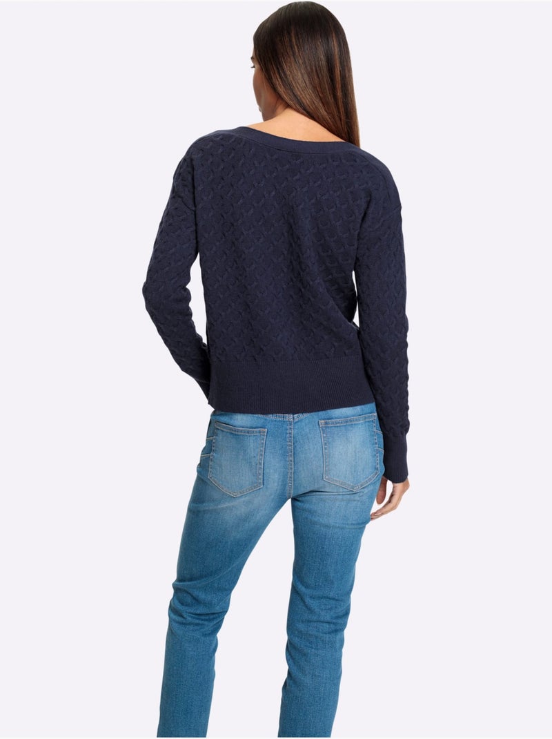 Pull En Tricot Superbe Motif Tricoté - Taille Standard - Helline Bleu marine - Kiabi