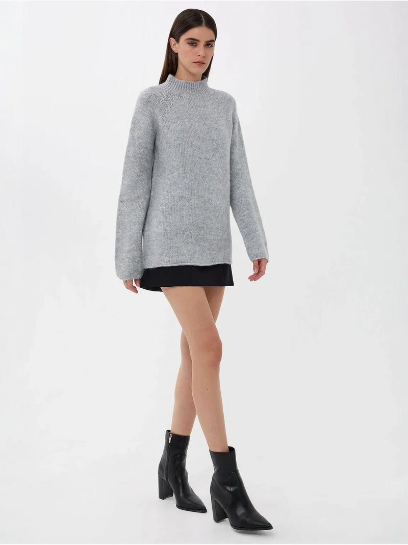 Pull en tricot surdimensionné à col montant Gris - Kiabi