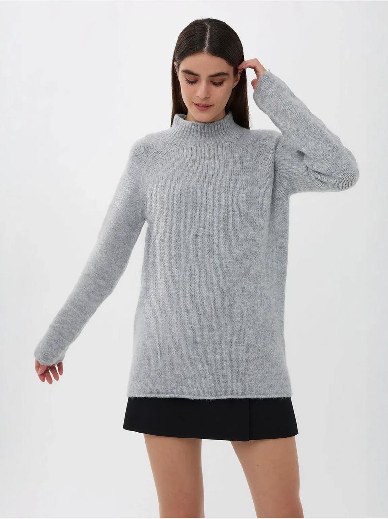 Pull en tricot surdimensionné à col montant Gris - Kiabi