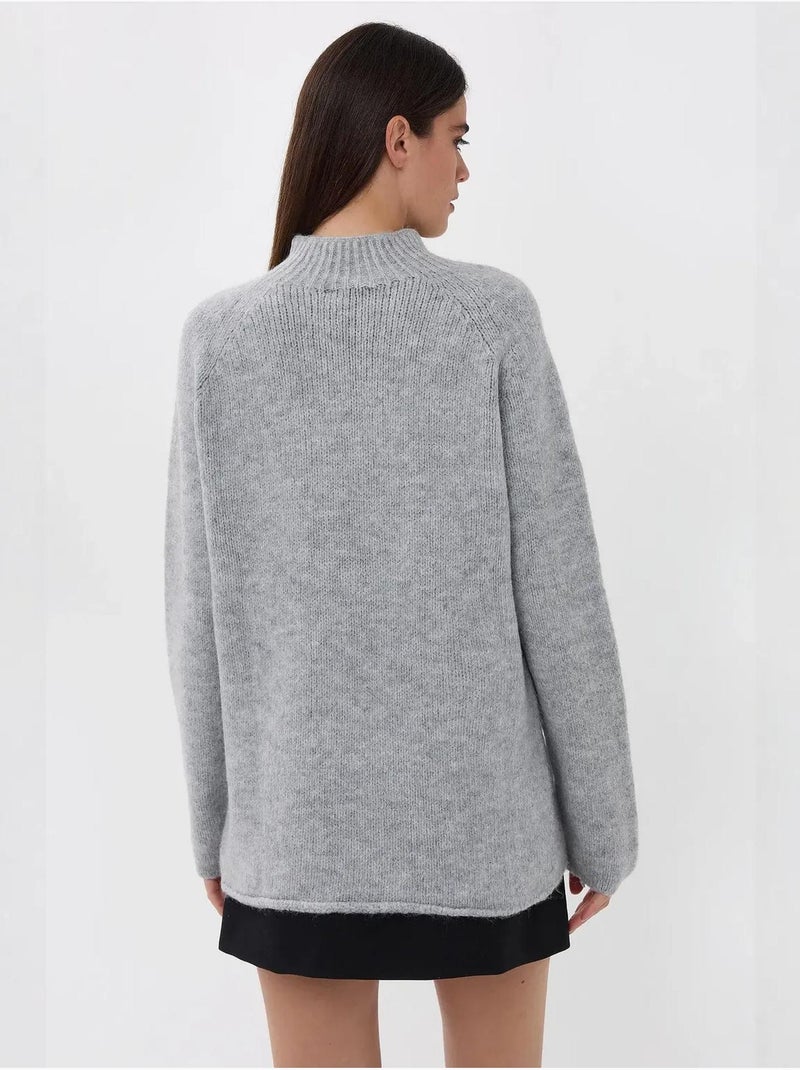 Pull en tricot surdimensionné à col montant Gris - Kiabi