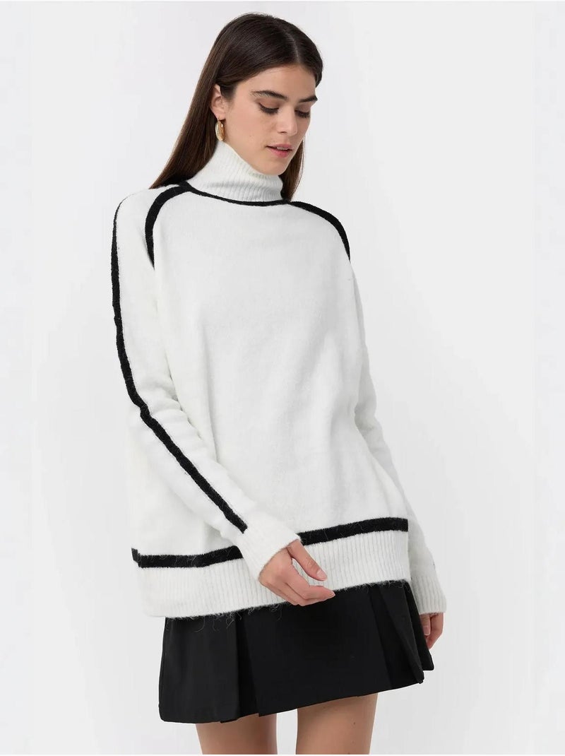 Pull en tricot surdimensionné avec détails contrastés Blanc - Kiabi