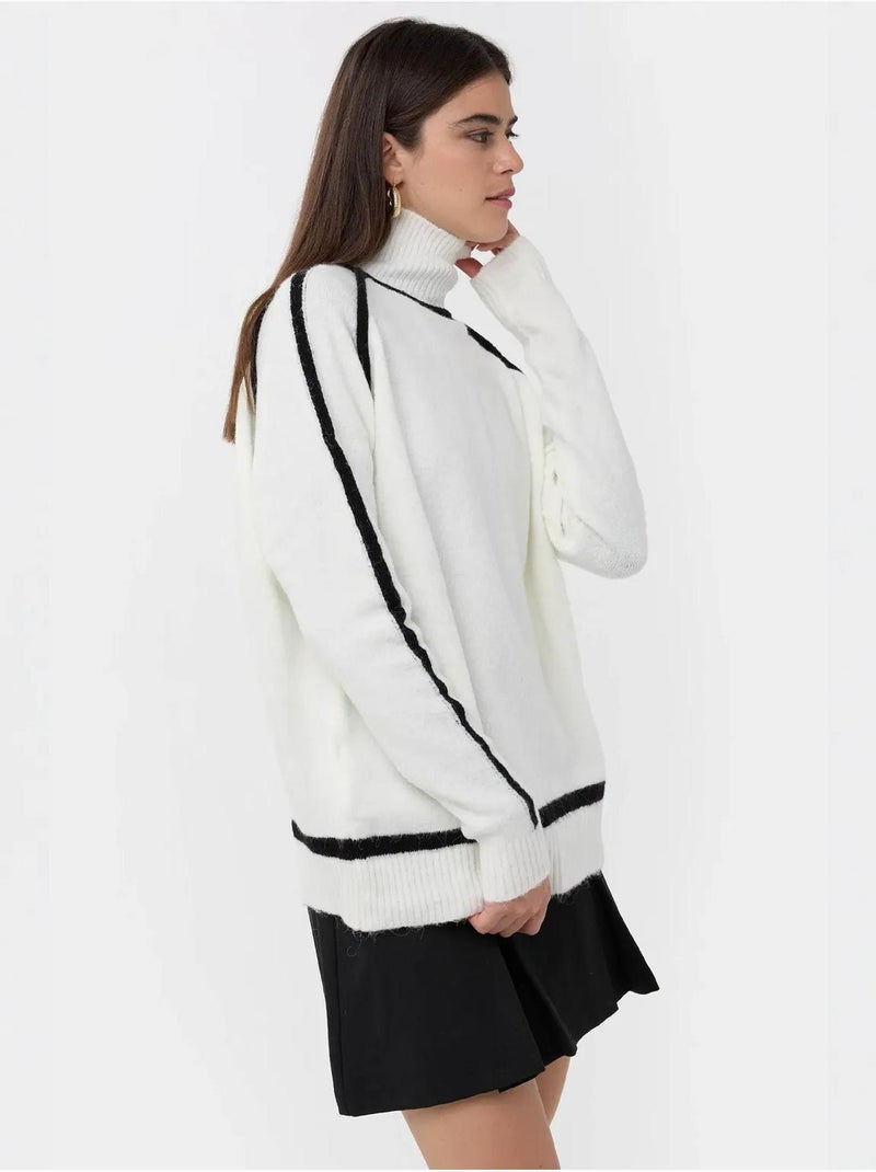 Pull en tricot surdimensionné avec détails contrastés Blanc - Kiabi