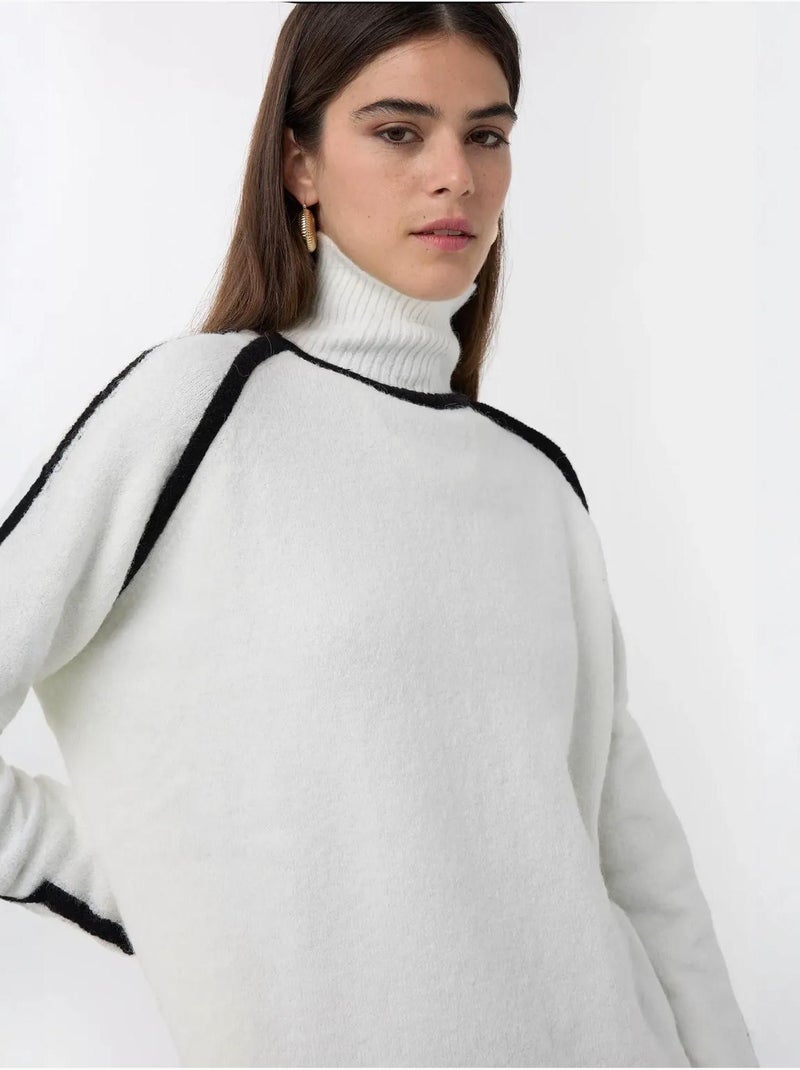 Pull en tricot surdimensionné avec détails contrastés Blanc - Kiabi