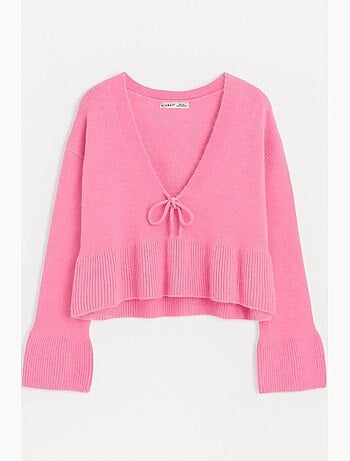 Pull en tricot texturé à col en v et à volants mixray