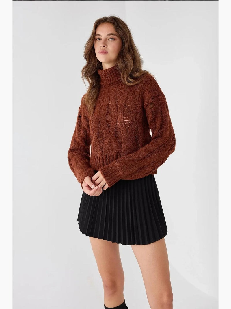 Pull en tricot texturé à col roulé hiccup Marron - Kiabi