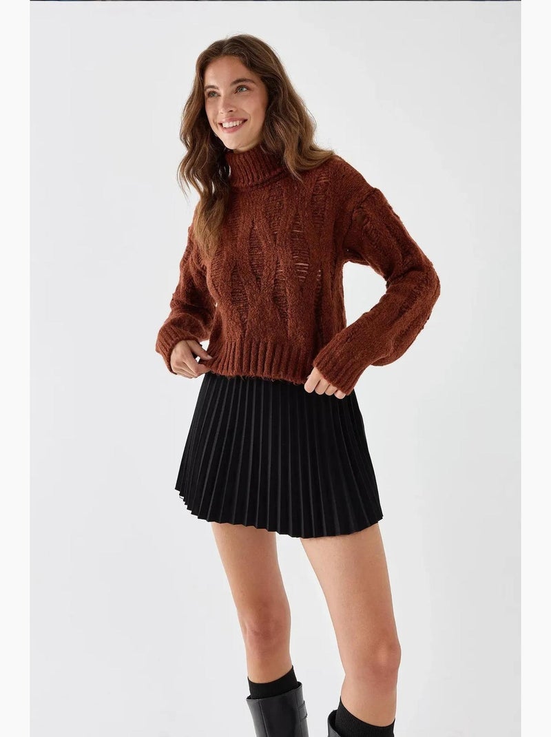 Pull en tricot texturé à col roulé hiccup Marron - Kiabi