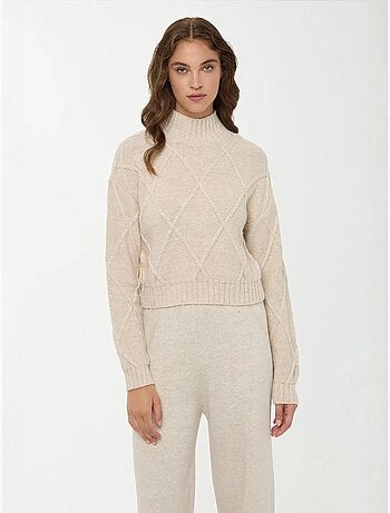 Pull en tricot texturé à demi-col roulé