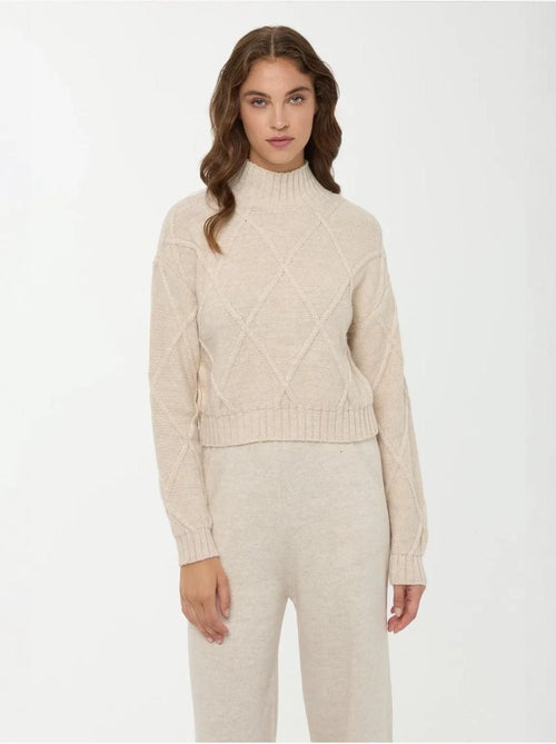 Pull en tricot texturé à demi-col roulé - Kiabi