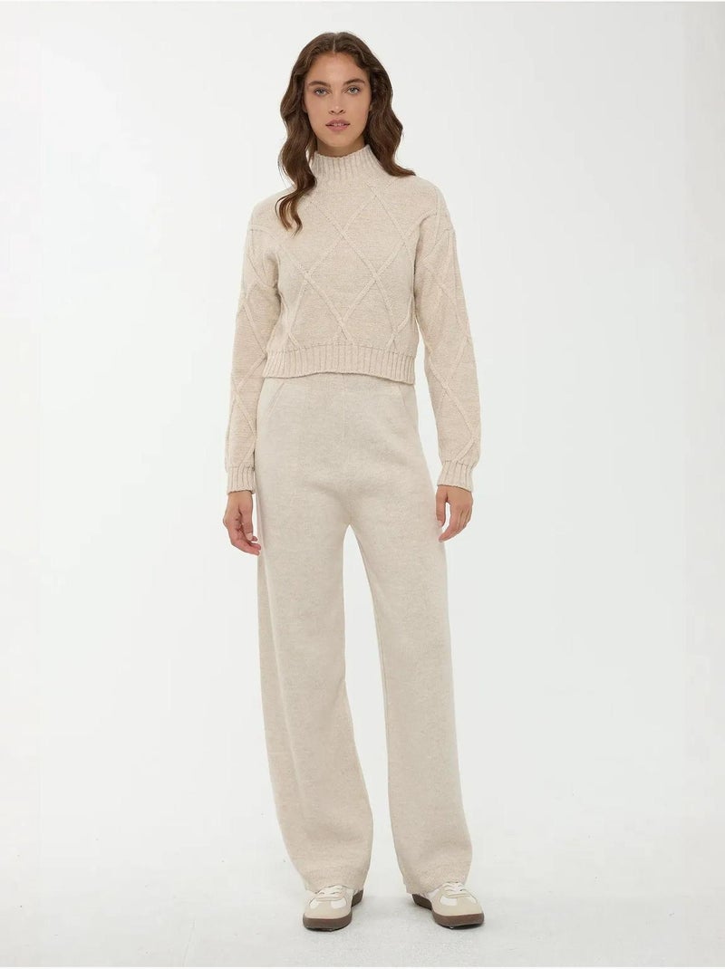 Pull en tricot texturé à demi-col roulé Beige naturel - Kiabi