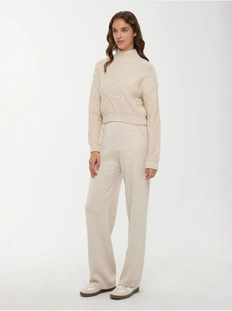 Pull en tricot texturé à demi-col roulé Beige naturel - Kiabi