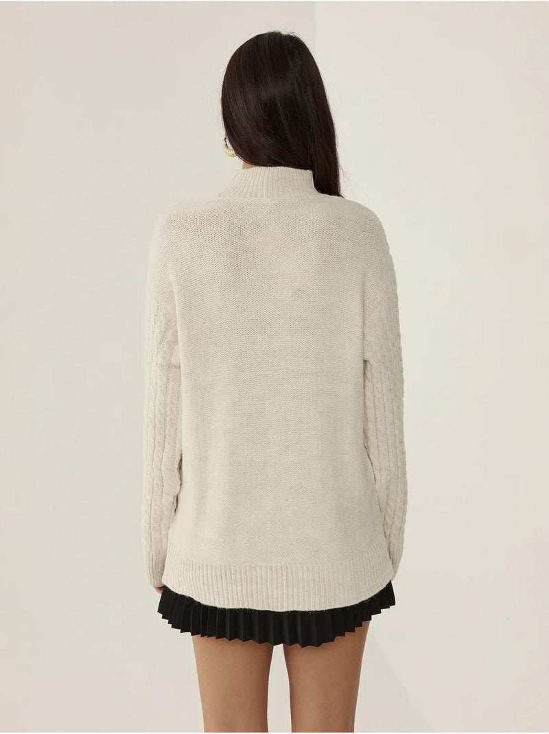 Pull en tricot tressé Beige naturel - Kiabi