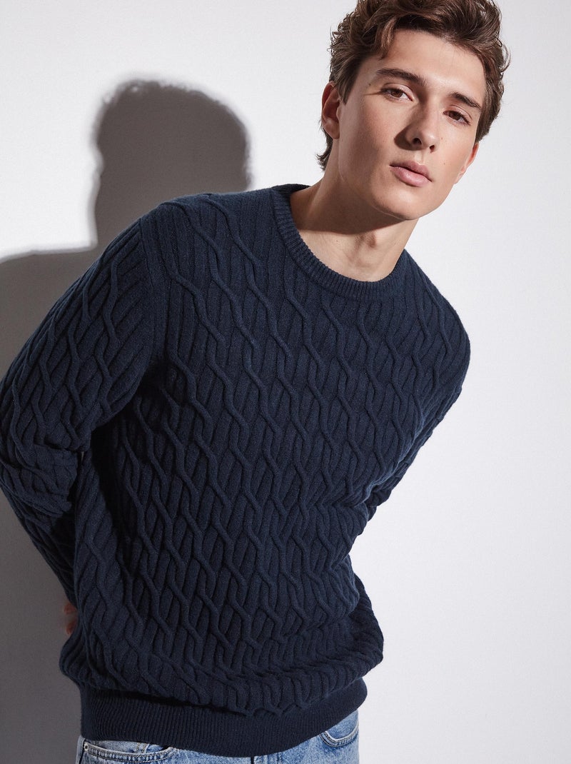 Pull en tricot tressé Bleu - Kiabi