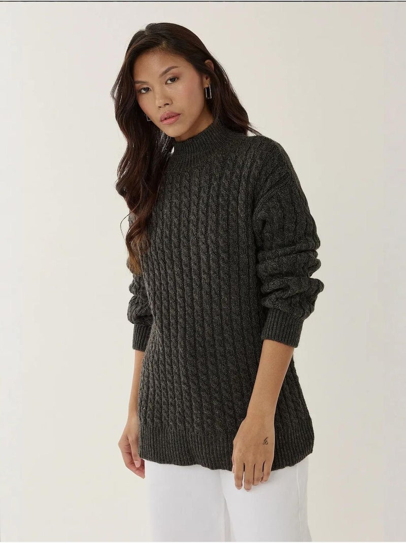 Pull en tricot tressé Noir - Kiabi