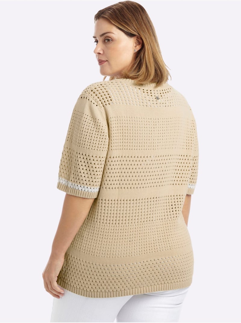 Pull En Tricot Tricot Ajouré - Taille Standard - Sheego Sable - Kiabi