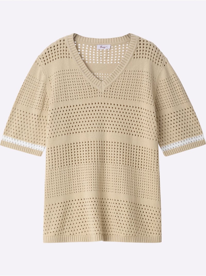 Pull En Tricot Tricot Ajouré - Taille Standard - Sheego Sable - Kiabi