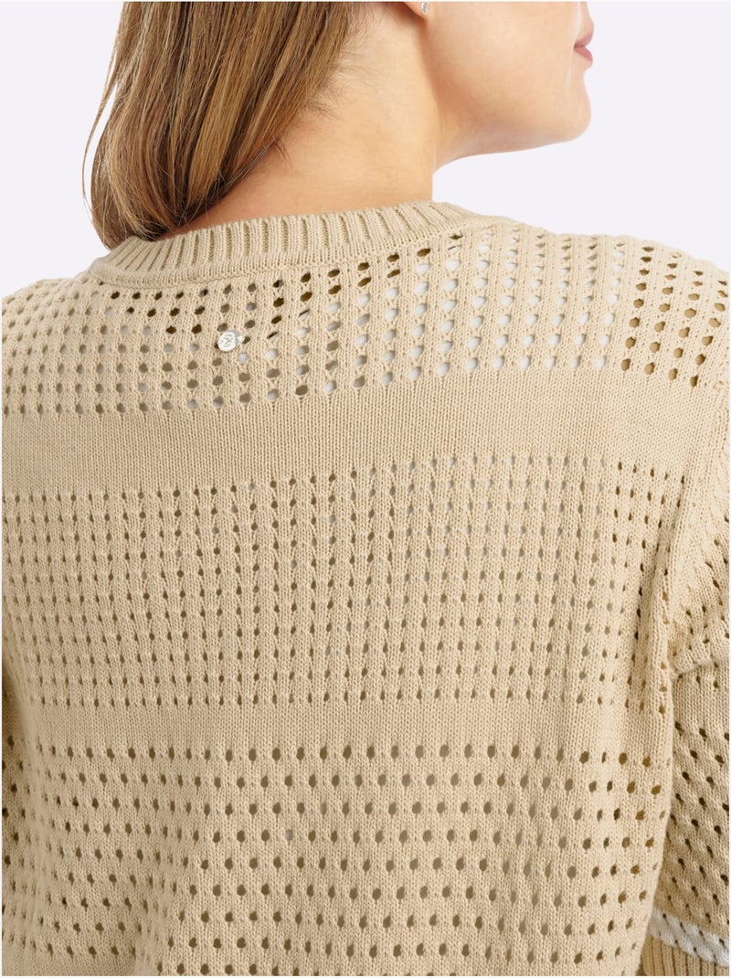 Pull En Tricot Tricot Ajouré - Taille Standard - Sheego Sable - Kiabi
