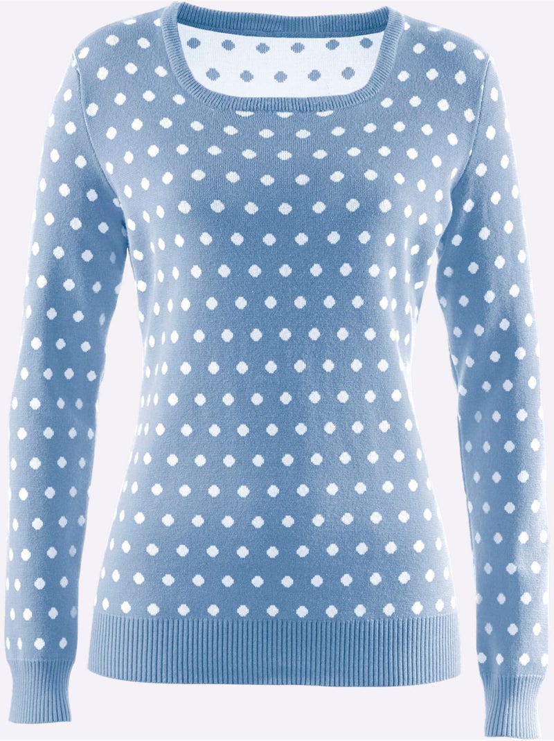 Pull En Tricot Tricot Jacquard De Qualité - Taille Standard - Witt Bleu Blanc - Kiabi