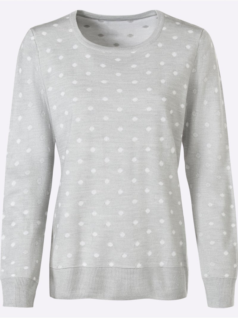 Pull En Tricot Tricot Jacquard De Qualité - Taille Standard - Witt Gris Blanc - Kiabi