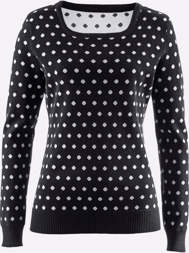 Pull En Tricot Tricot Jacquard De Qualité - Taille Standard - Witt Noir Blanc - Kiabi