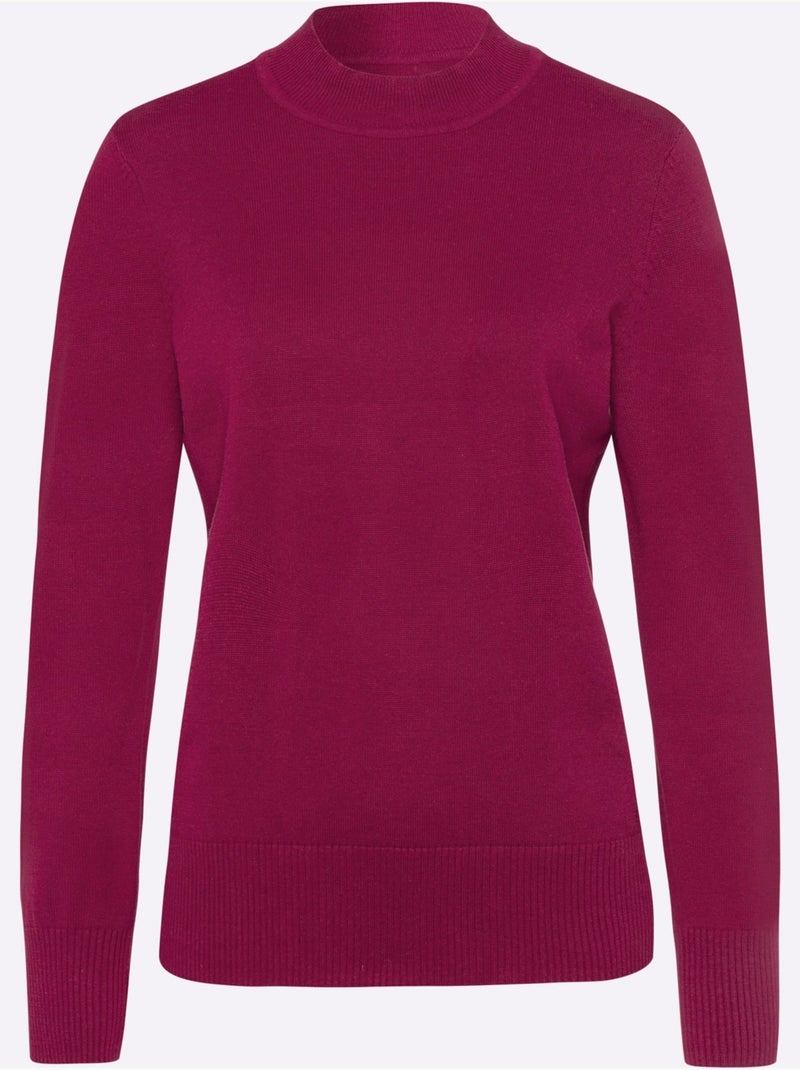 Pull en tricot uni à col montant et ourlet côtelé - taille standard - moda vilona Noir Bordeaux - Kiabi