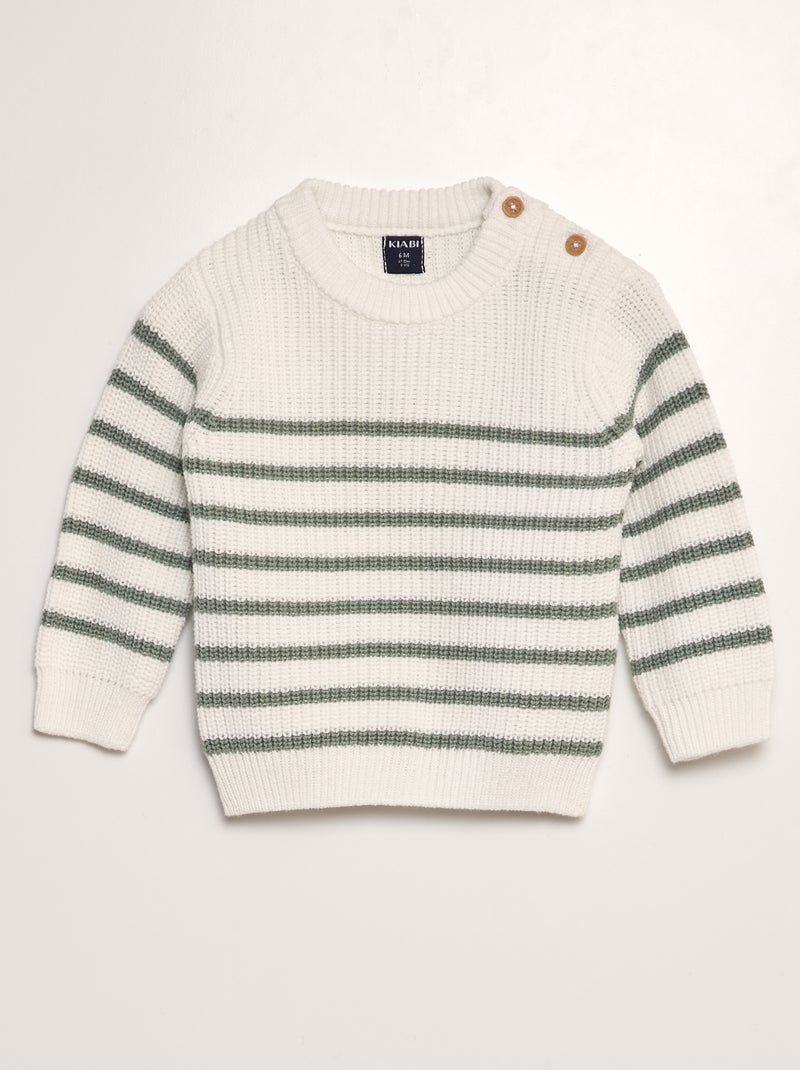 Pull en tricot Vert/blanc - Kiabi