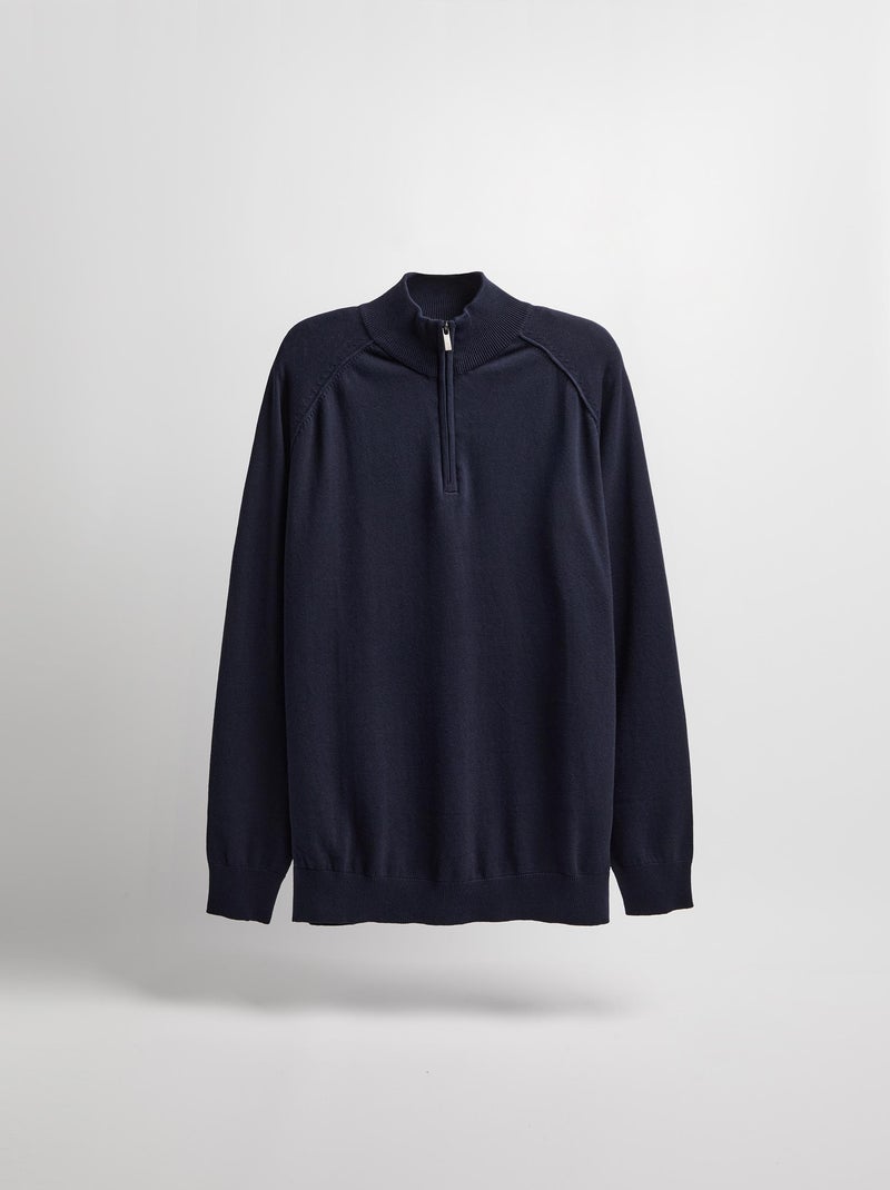 Pull en tricot zippé Bleu - Kiabi