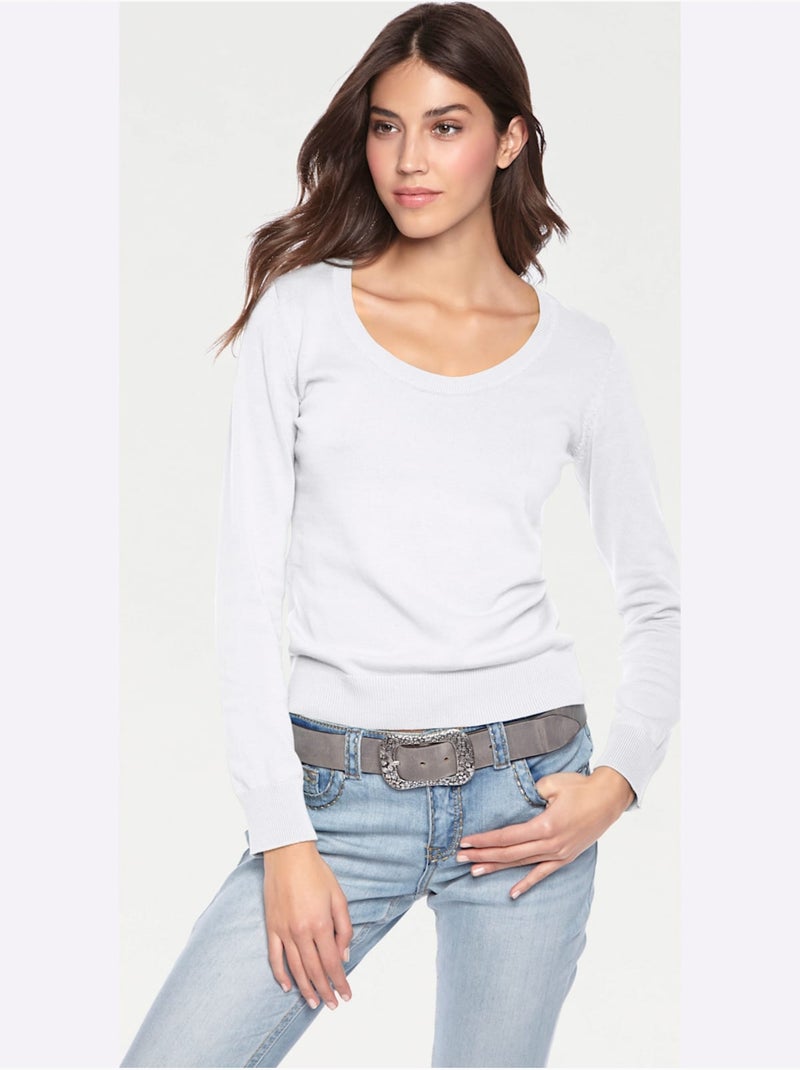 Pull Encolure Ronde - Taille Standard - Helline Blanc - Kiabi