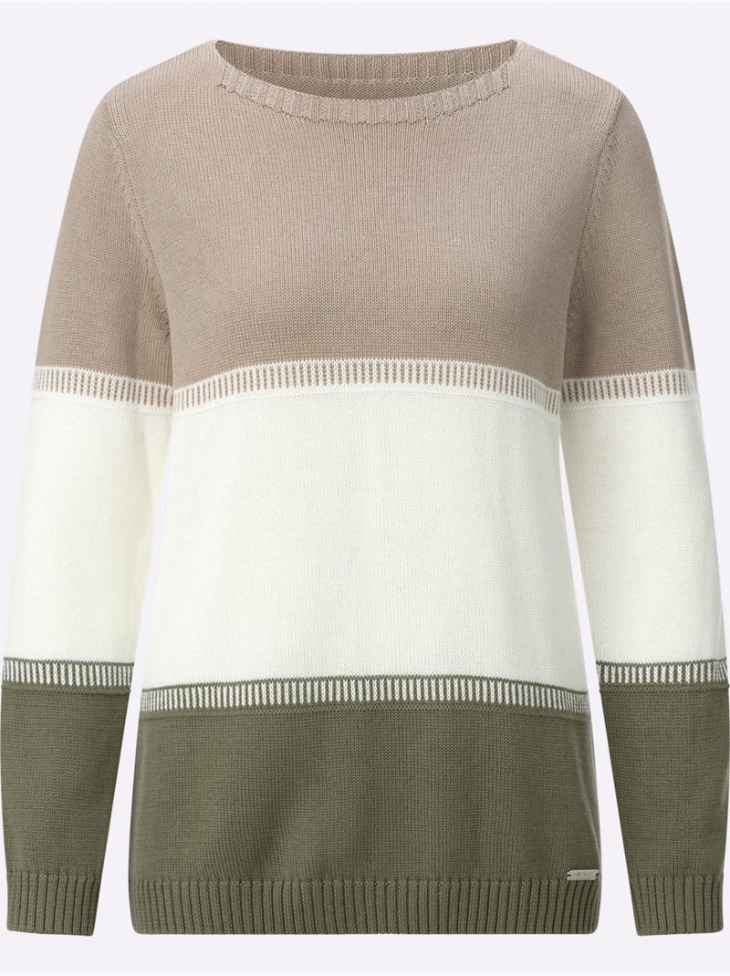 Pull Encolure Ronde 50% Coton - Taille Standard - Witt Blanc Vert - Kiabi